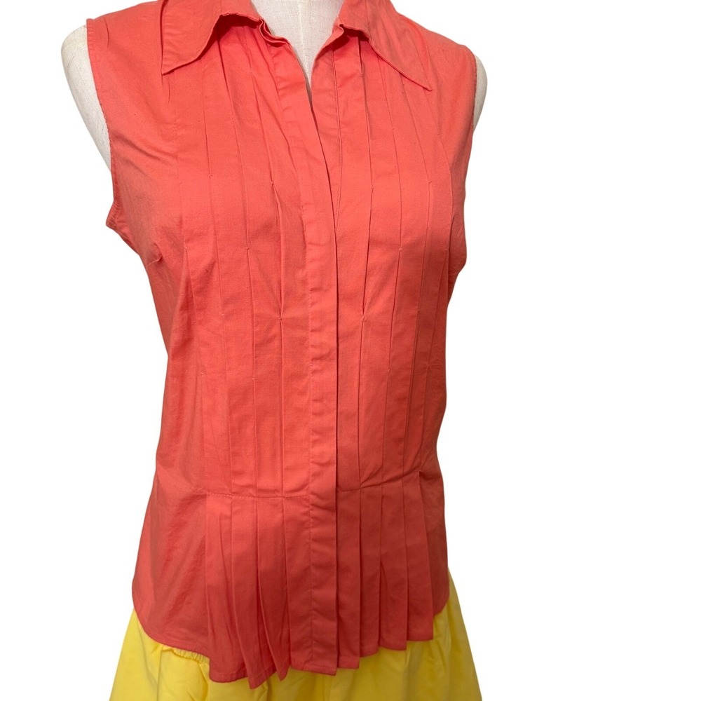 Finity Womens Coral Pink Pintuck Pleated Sleeveless Button Down Shirt Size M